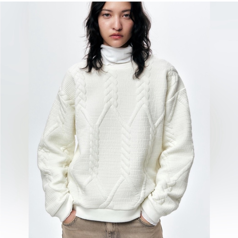 Zara Quilted Sweatshirt, Small, Ecru